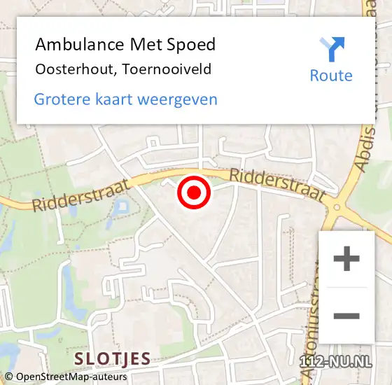 Locatie op kaart van de 112 melding: Ambulance Met Spoed Naar Oosterhout, Toernooiveld op 19 augustus 2018 15:04