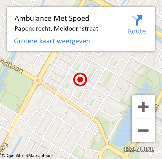 Locatie op kaart van de 112 melding: Ambulance Met Spoed Naar Papendrecht, Meidoornstraat op 19 augustus 2018 15:10