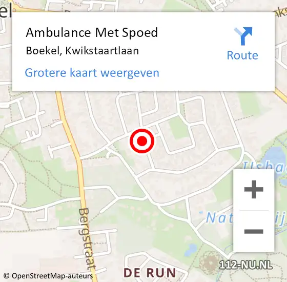 Locatie op kaart van de 112 melding: Ambulance Met Spoed Naar Boekel, Kwikstaartlaan op 19 augustus 2018 15:58