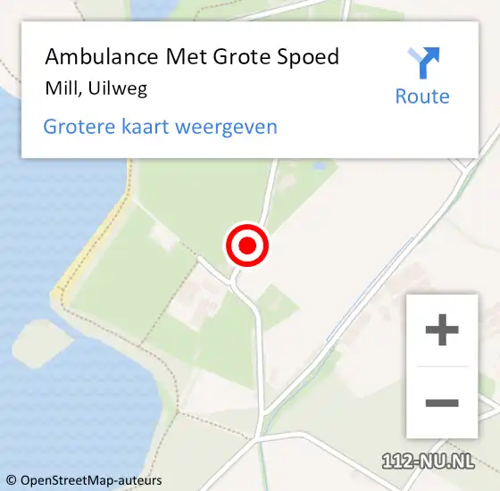 Locatie op kaart van de 112 melding: Ambulance Met Grote Spoed Naar Mill, Uilweg op 19 augustus 2018 17:01