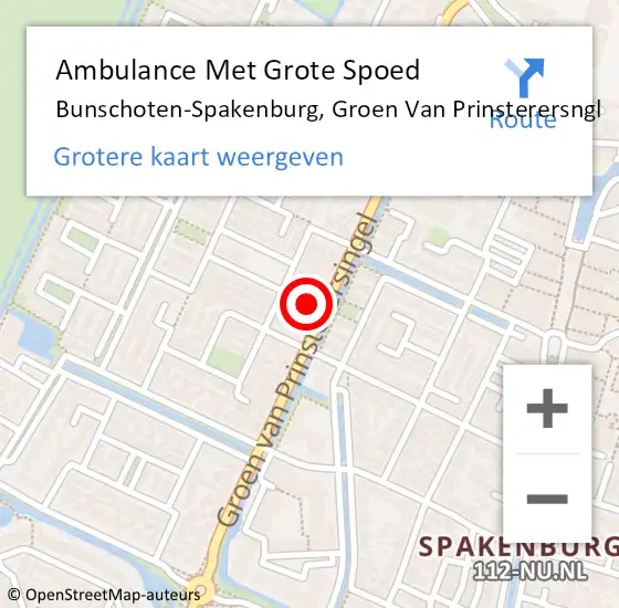 Locatie op kaart van de 112 melding: Ambulance Met Grote Spoed Naar Bunschoten-Spakenburg, Groen Van Prinsterersngl op 19 augustus 2018 17:35