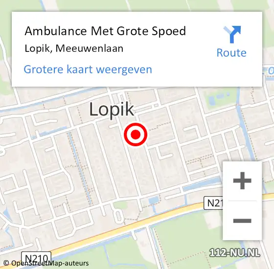 Locatie op kaart van de 112 melding: Ambulance Met Grote Spoed Naar Lopik, Meeuwenlaan op 19 augustus 2018 17:41