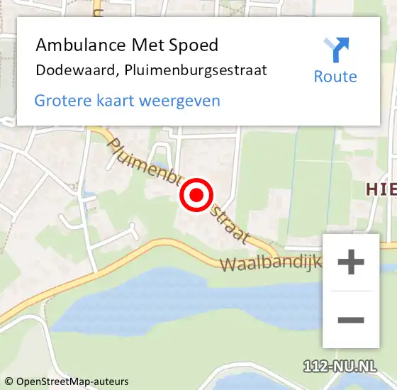 Locatie op kaart van de 112 melding: Ambulance Met Spoed Naar Dodewaard, Pluimenburgsestraat op 19 augustus 2018 19:04