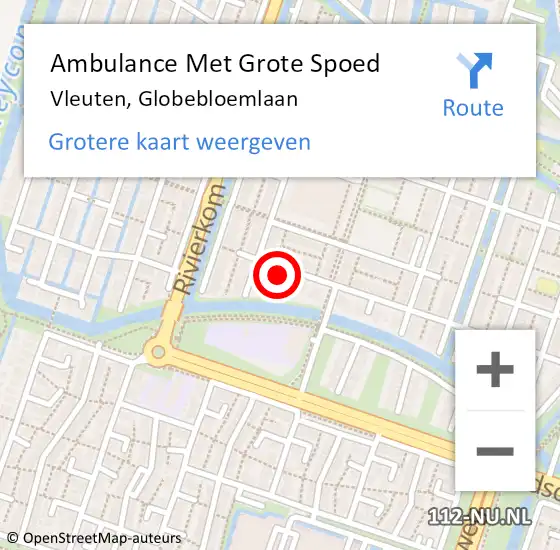 Locatie op kaart van de 112 melding: Ambulance Met Grote Spoed Naar Vleuten, Globebloemlaan op 19 augustus 2018 19:23