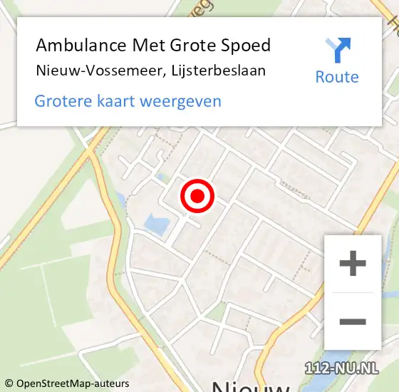 Locatie op kaart van de 112 melding: Ambulance Met Grote Spoed Naar Nieuw-Vossemeer, Lijsterbeslaan op 19 augustus 2018 19:25