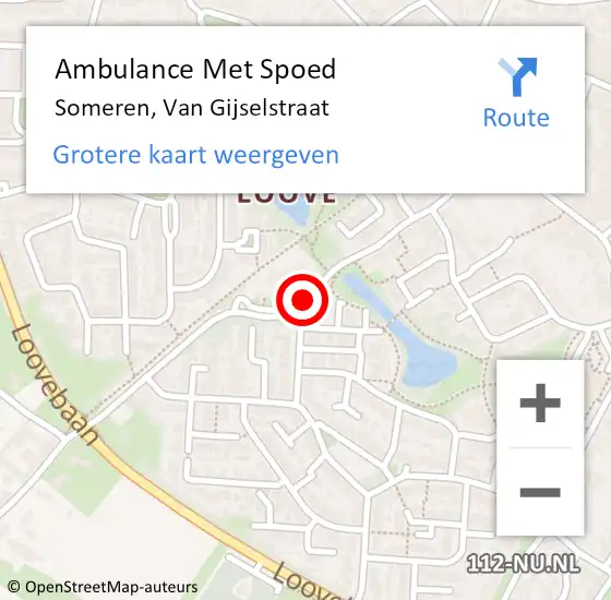 Locatie op kaart van de 112 melding: Ambulance Met Spoed Naar Someren, Van Gijselstraat op 19 augustus 2018 19:30