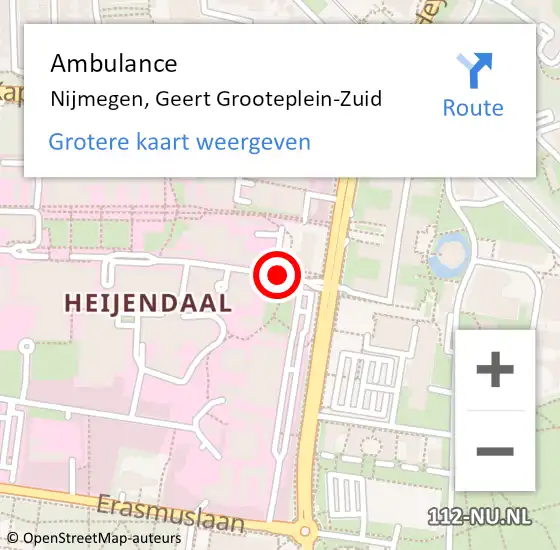 Locatie op kaart van de 112 melding: Ambulance Nijmegen, Geert Grooteplein-Zuid op 19 augustus 2018 20:27