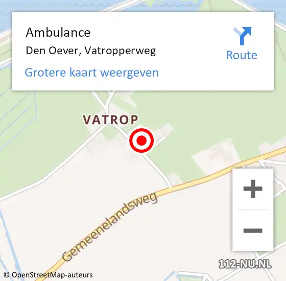 Locatie op kaart van de 112 melding: Ambulance Den Oever, Vatropperweg op 19 augustus 2018 20:45