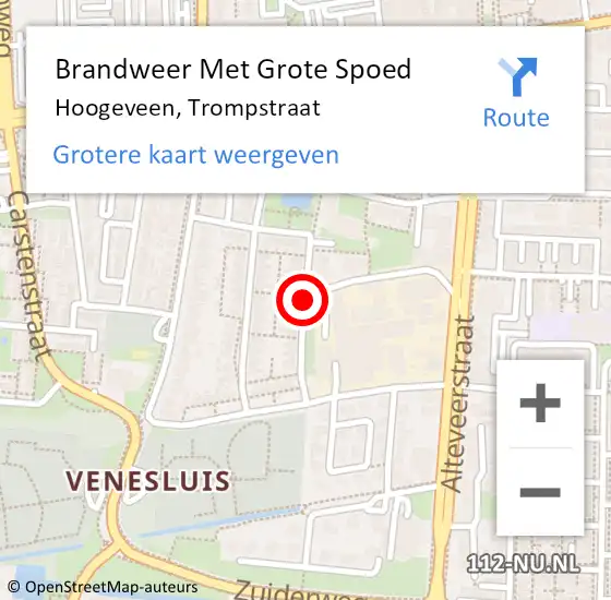 Locatie op kaart van de 112 melding: Brandweer Met Grote Spoed Naar Hoogeveen, Trompstraat op 19 augustus 2018 20:47