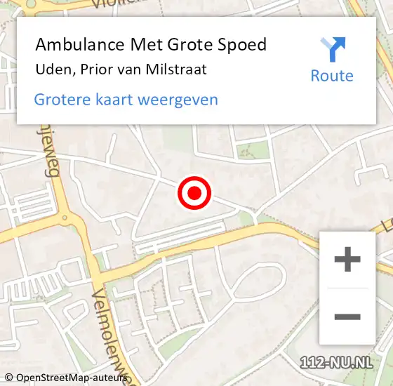 Locatie op kaart van de 112 melding: Ambulance Met Grote Spoed Naar Uden, Prior Van Milstraat op 19 augustus 2018 21:18