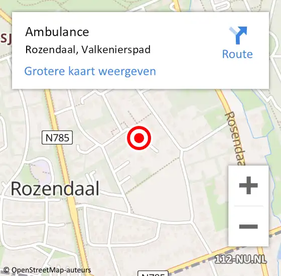 Locatie op kaart van de 112 melding: Ambulance Rozendaal, Valkenierspad op 19 augustus 2018 21:27