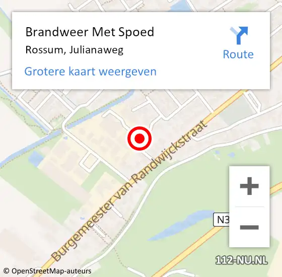 Locatie op kaart van de 112 melding: Brandweer Met Spoed Naar Rossum, Julianaweg op 19 augustus 2018 21:40