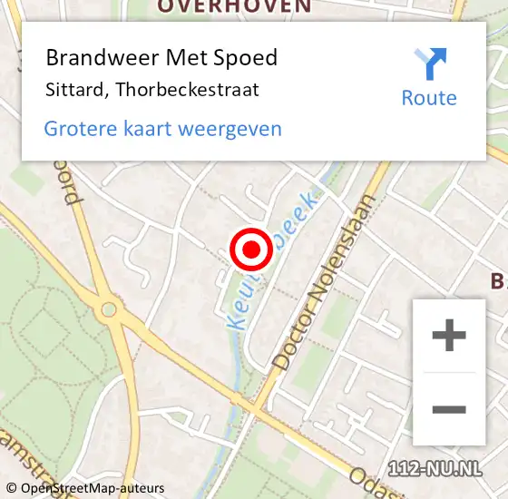 Locatie op kaart van de 112 melding: Brandweer Met Spoed Naar Sittard, Thorbeckestraat op 19 augustus 2018 21:55