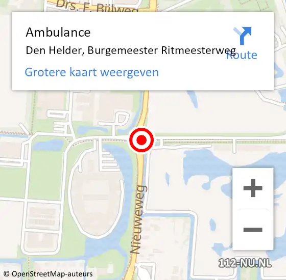Locatie op kaart van de 112 melding: Ambulance Den Helder, Burgemeester Ritmeesterweg op 19 augustus 2018 22:12