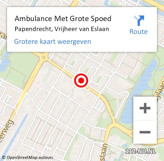 Locatie op kaart van de 112 melding: Ambulance Met Grote Spoed Naar Papendrecht, Vrijheer van Eslaan op 19 augustus 2018 23:23