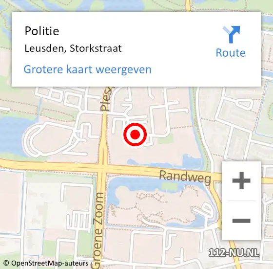 Locatie op kaart van de 112 melding: Politie Leusden, Storkstraat op 19 augustus 2018 23:23
