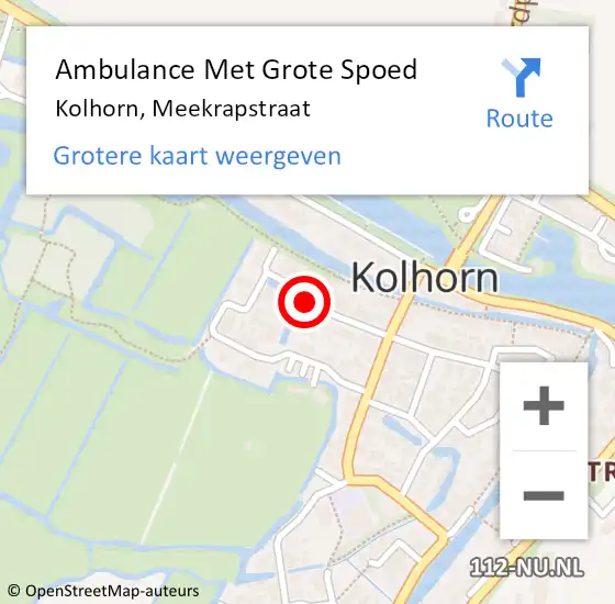 Locatie op kaart van de 112 melding: Ambulance Met Grote Spoed Naar Kolhorn, Meekrapstraat op 20 augustus 2018 00:24