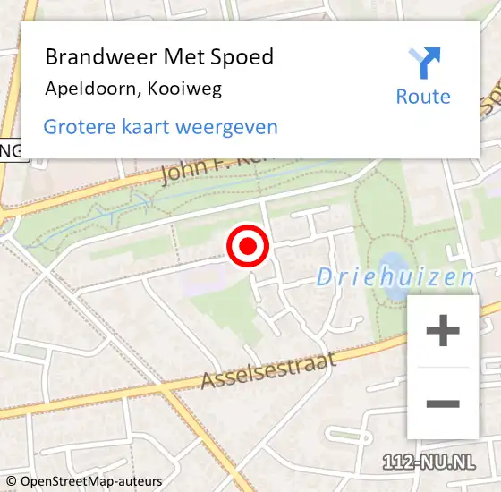 Locatie op kaart van de 112 melding: Brandweer Met Spoed Naar Apeldoorn, Kooiweg op 20 augustus 2018 01:36