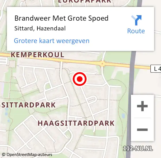 Locatie op kaart van de 112 melding: Brandweer Met Grote Spoed Naar Sittard, Hazendaal op 20 augustus 2018 02:23