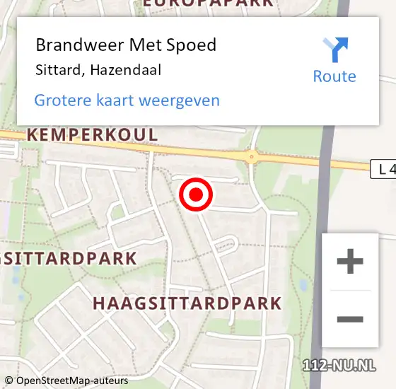 Locatie op kaart van de 112 melding: Brandweer Met Spoed Naar Sittard, Hazendaal op 20 augustus 2018 02:53