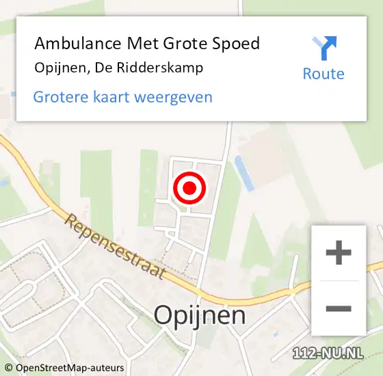 Locatie op kaart van de 112 melding: Ambulance Met Grote Spoed Naar Opijnen, De Ridderskamp op 20 augustus 2018 03:38