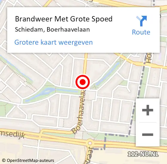 Locatie op kaart van de 112 melding: Brandweer Met Grote Spoed Naar Schiedam, Boerhaavelaan op 20 augustus 2018 04:26