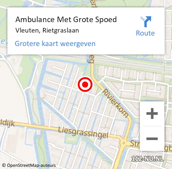 Locatie op kaart van de 112 melding: Ambulance Met Grote Spoed Naar Vleuten, Rietgraslaan op 20 augustus 2018 05:06