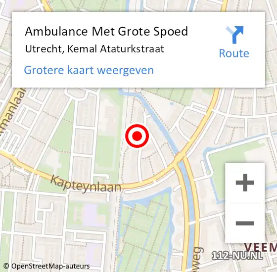 Locatie op kaart van de 112 melding: Ambulance Met Grote Spoed Naar Utrecht, Kemal Ataturkstraat op 20 augustus 2018 05:24