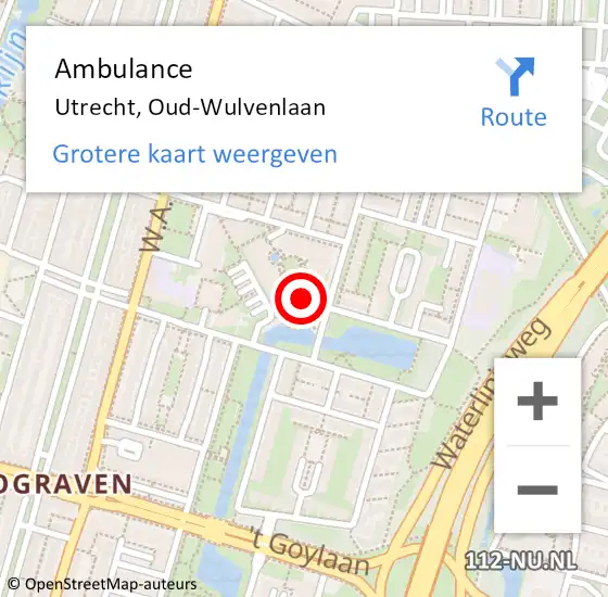 Locatie op kaart van de 112 melding: Ambulance Utrecht, Oud-Wulvenlaan op 20 augustus 2018 05:48
