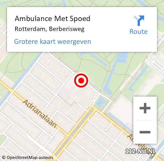 Locatie op kaart van de 112 melding: Ambulance Met Spoed Naar Rotterdam, Berberisweg op 20 augustus 2018 06:46