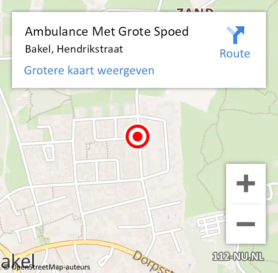 Locatie op kaart van de 112 melding: Ambulance Met Grote Spoed Naar Bakel, Hendrikstraat op 20 augustus 2018 06:55