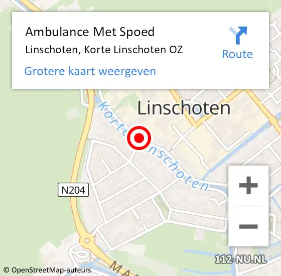 Locatie op kaart van de 112 melding: Ambulance Met Spoed Naar Linschoten, Korte Linschoten OZ op 20 augustus 2018 07:13