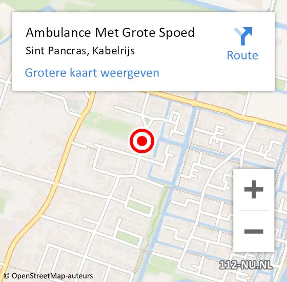 Locatie op kaart van de 112 melding: Ambulance Met Grote Spoed Naar Sint Pancras, Kabelrijs op 20 augustus 2018 07:19