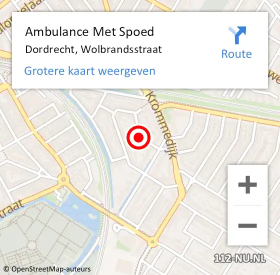 Locatie op kaart van de 112 melding: Ambulance Met Spoed Naar Dordrecht, Wolbrandsstraat op 20 augustus 2018 07:36