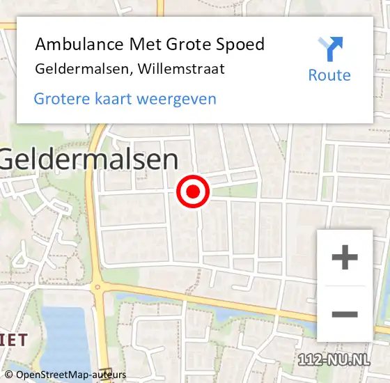 Locatie op kaart van de 112 melding: Ambulance Met Grote Spoed Naar Geldermalsen, Willemstraat op 20 augustus 2018 08:18