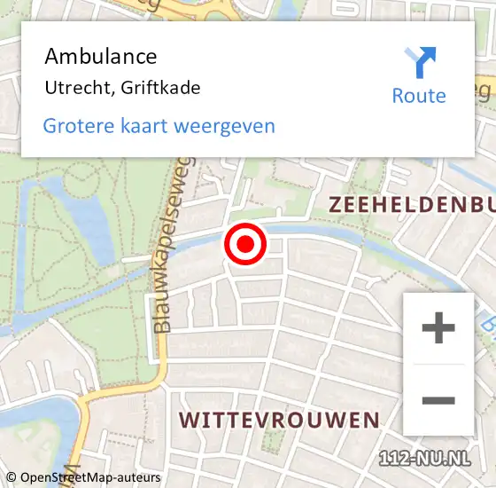 Locatie op kaart van de 112 melding: Ambulance Utrecht, Griftkade op 20 augustus 2018 08:30