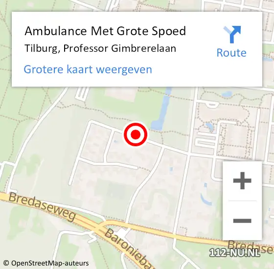 Locatie op kaart van de 112 melding: Ambulance Met Grote Spoed Naar Tilburg, Professor Gimbrerelaan op 20 augustus 2018 08:32