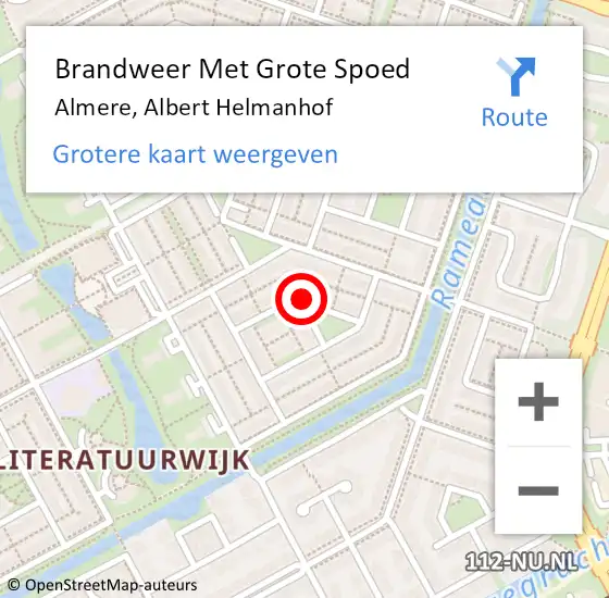 Locatie op kaart van de 112 melding: Brandweer Met Grote Spoed Naar Almere, Albert Helmanhof op 20 augustus 2018 08:49
