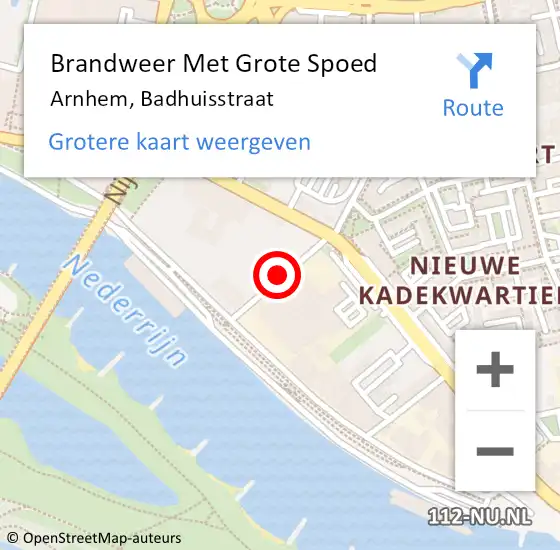 Locatie op kaart van de 112 melding: Brandweer Met Grote Spoed Naar Arnhem, Badhuisstraat op 20 augustus 2018 09:05