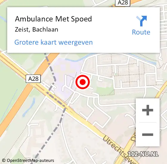Locatie op kaart van de 112 melding: Ambulance Met Spoed Naar Zeist, Bachlaan op 20 augustus 2018 09:33