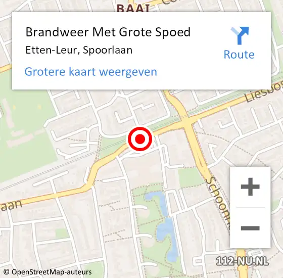 Locatie op kaart van de 112 melding: Brandweer Met Grote Spoed Naar Etten-Leur, Spoorlaan op 20 augustus 2018 09:34