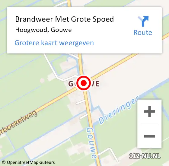 Locatie op kaart van de 112 melding: Brandweer Met Grote Spoed Naar Hoogwoud, Gouwe op 20 augustus 2018 10:14