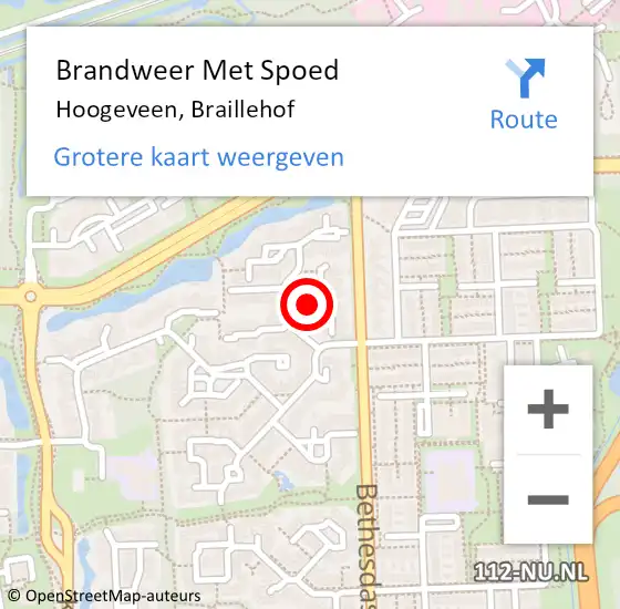 Locatie op kaart van de 112 melding: Brandweer Met Spoed Naar Hoogeveen, Braillehof op 20 augustus 2018 10:17