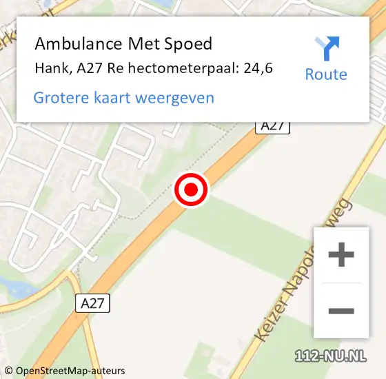 Locatie op kaart van de 112 melding: Ambulance Met Spoed Naar Hank, A27 Li hectometerpaal: 23,1 op 20 augustus 2018 10:42