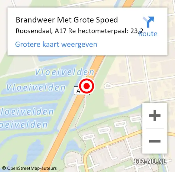 Locatie op kaart van de 112 melding: Brandweer Met Grote Spoed Naar Roosendaal, A17 Re hectometerpaal: 23,2 op 20 augustus 2018 10:44