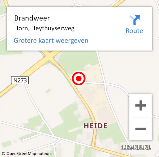 Locatie op kaart van de 112 melding: Brandweer Horn, Heythuyserweg op 24 september 2013 14:40