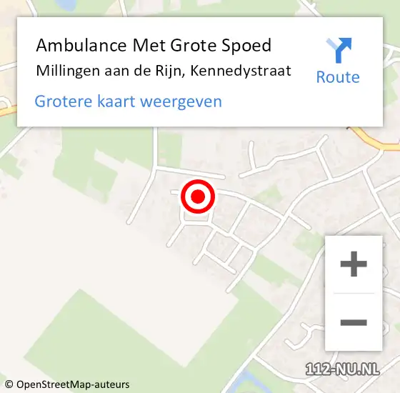 Locatie op kaart van de 112 melding: Ambulance Met Grote Spoed Naar Millingen aan de Rijn, Kennedystraat op 20 augustus 2018 11:19