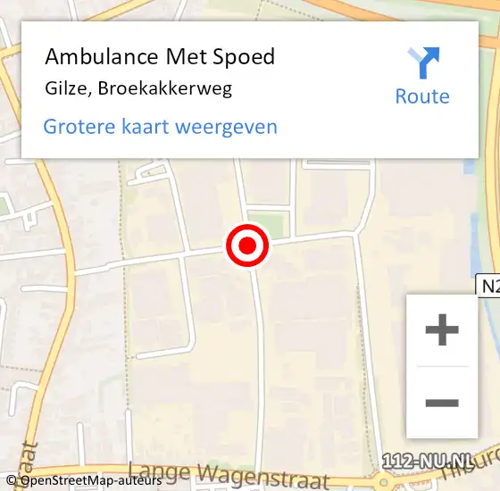 Locatie op kaart van de 112 melding: Ambulance Met Spoed Naar Gilze, Broekakkerweg op 20 augustus 2018 11:20
