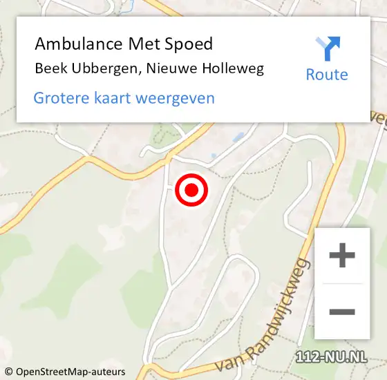 Locatie op kaart van de 112 melding: Ambulance Met Spoed Naar Beek Ubbergen, Nieuwe Holleweg op 20 augustus 2018 11:20