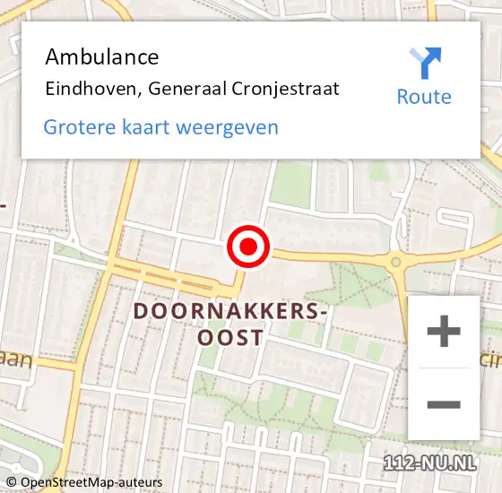 Locatie op kaart van de 112 melding: Ambulance Eindhoven, Generaal Cronjestraat op 20 augustus 2018 11:22